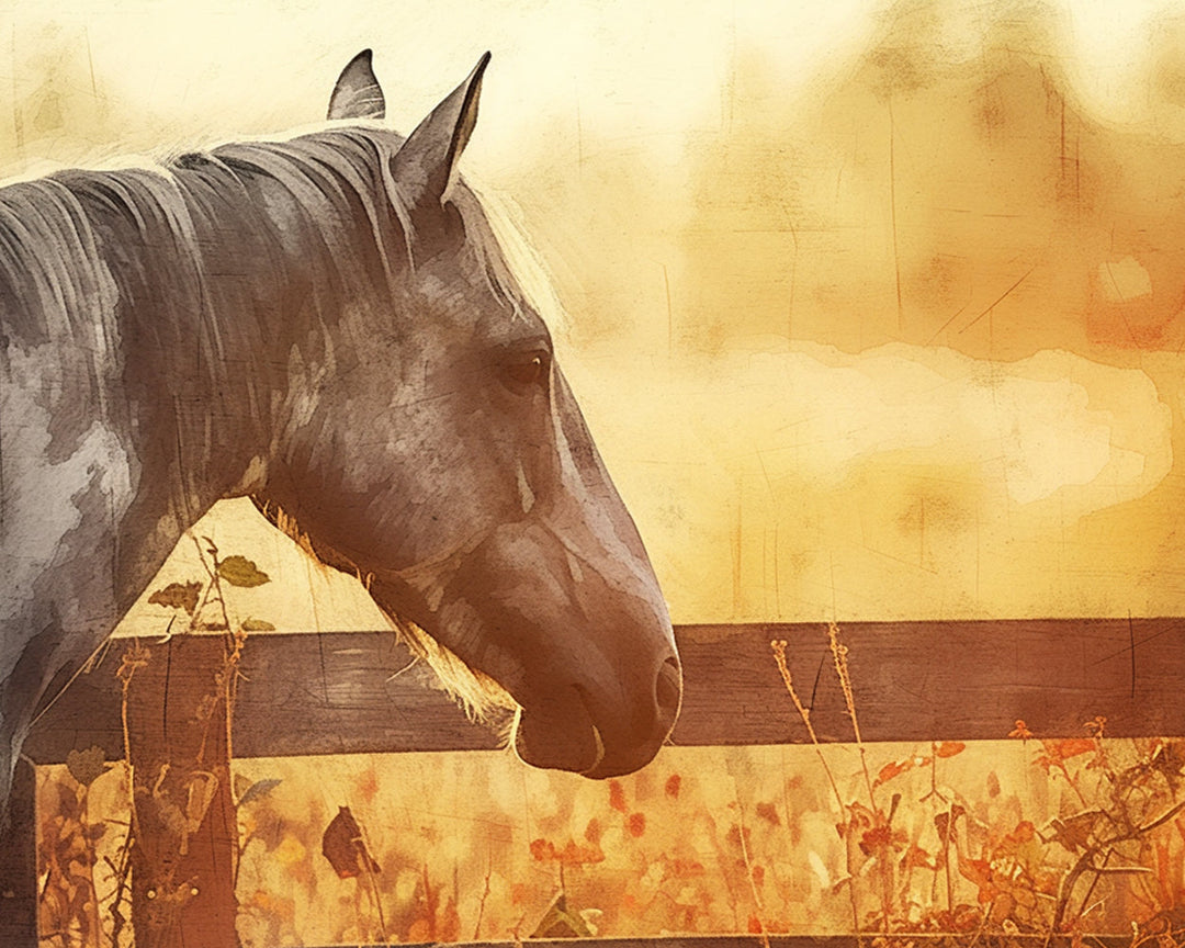 Paard bij Schemering in de Herfst Diamond Painting
