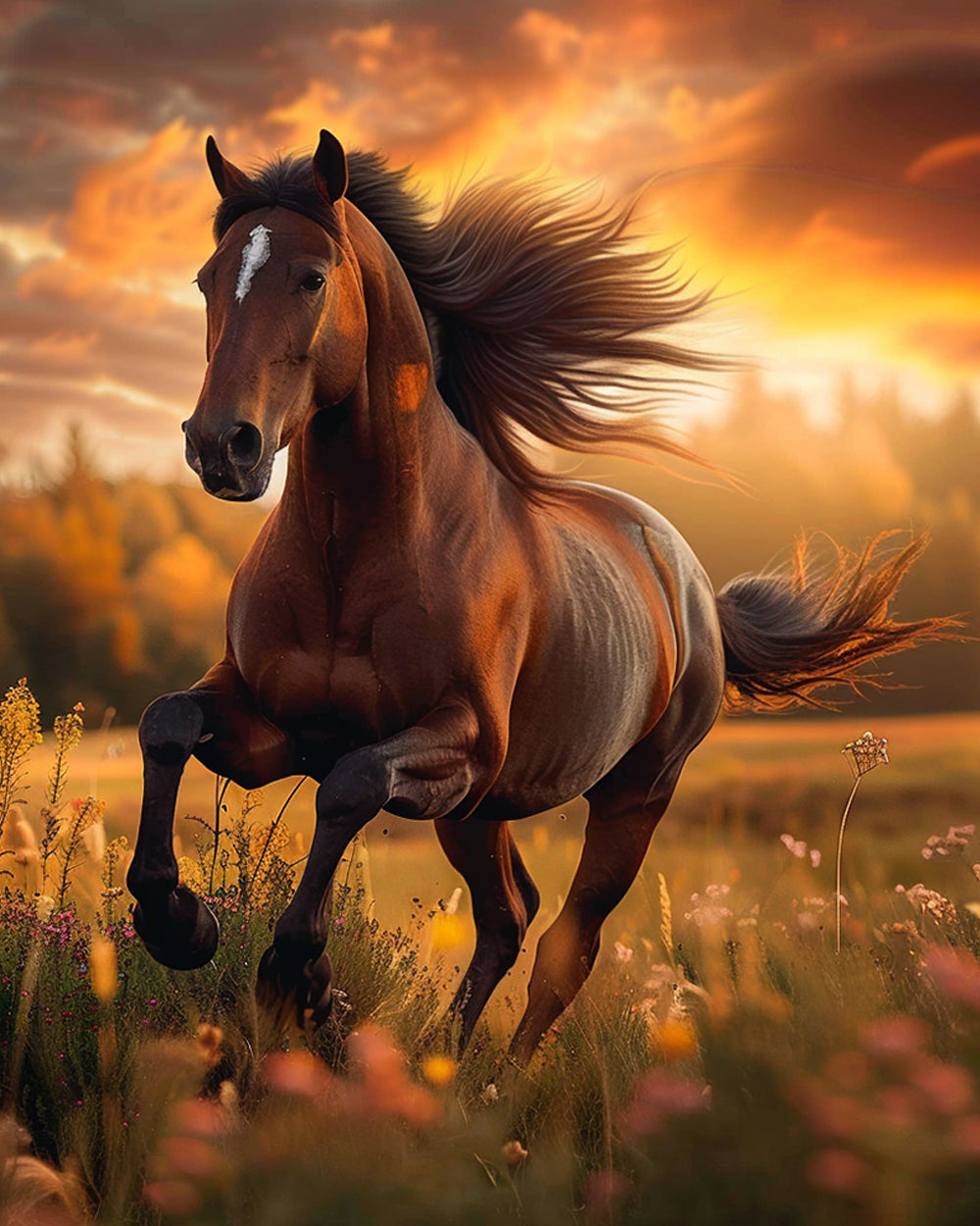 Paard dat Rent op het Gras Diamond Painting