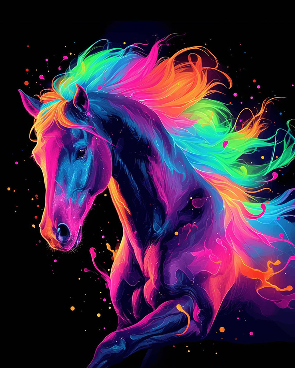 Paard met Kleurrijke Manen Diamond Painting