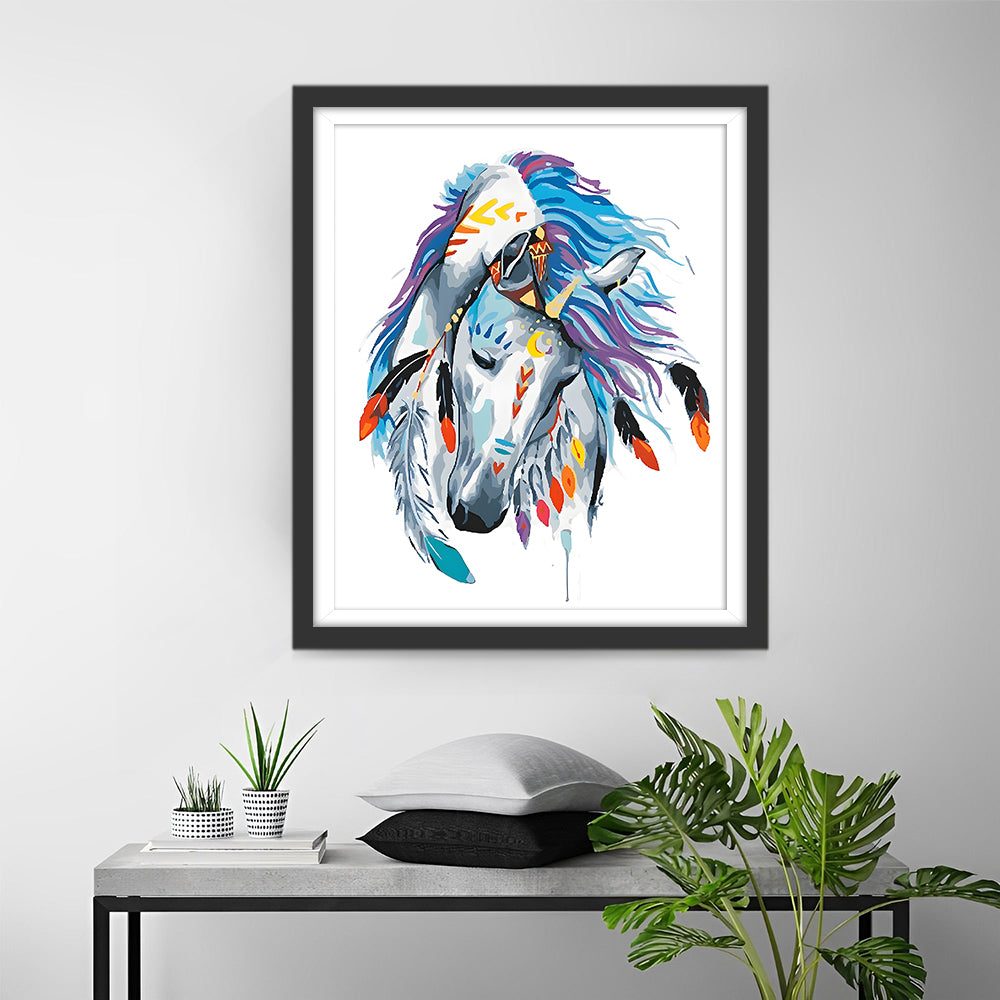 Paard met Veer Hoofddeksel Diamond Painting
