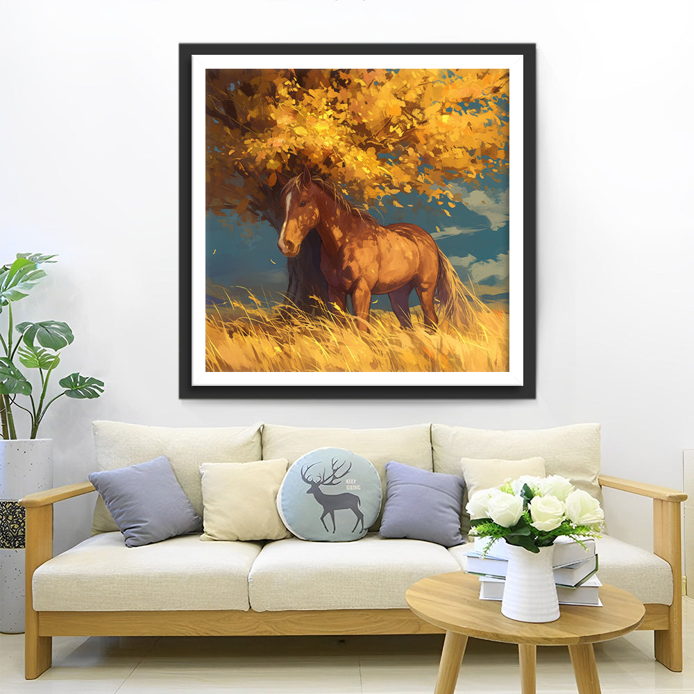 Paard onder de Gouden Boom Diamond Painting