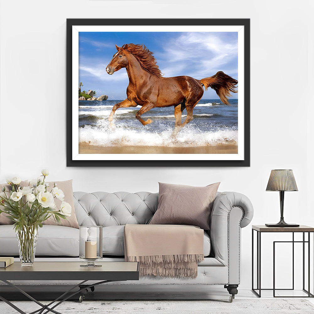 Paard Rennend in Water Diamond Painting