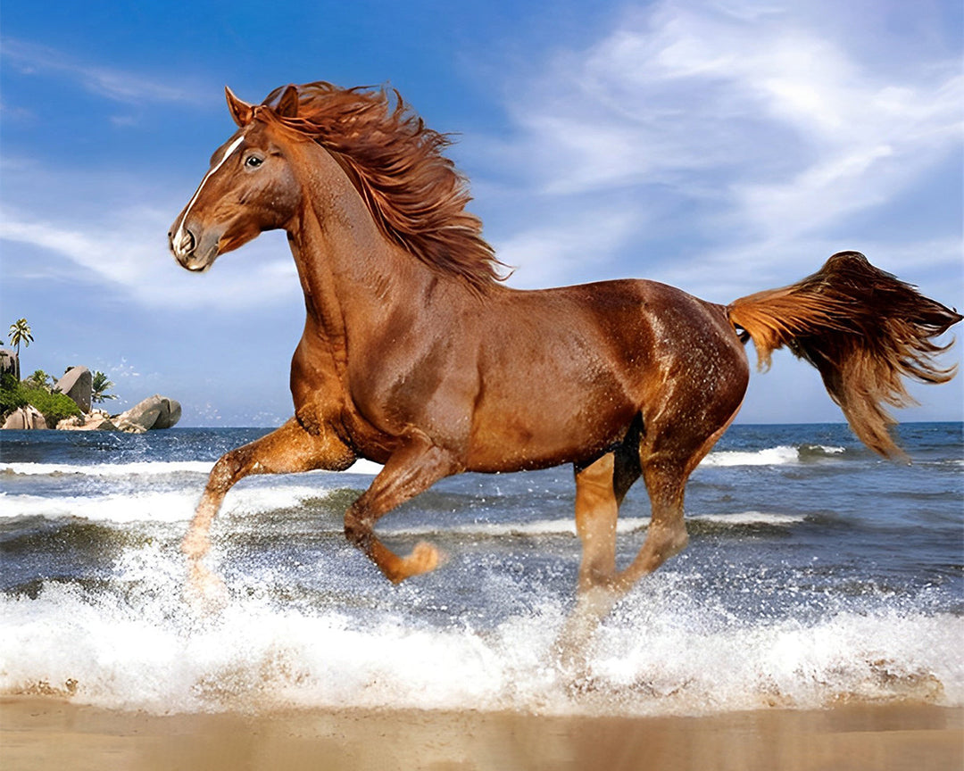 Paard Rennend in Water Diamond Painting