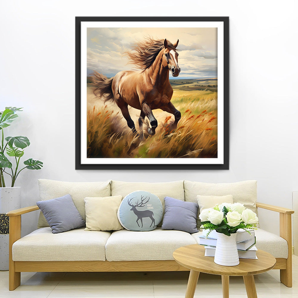 Paard Rennend op de Grasvlakte Diamond Painting