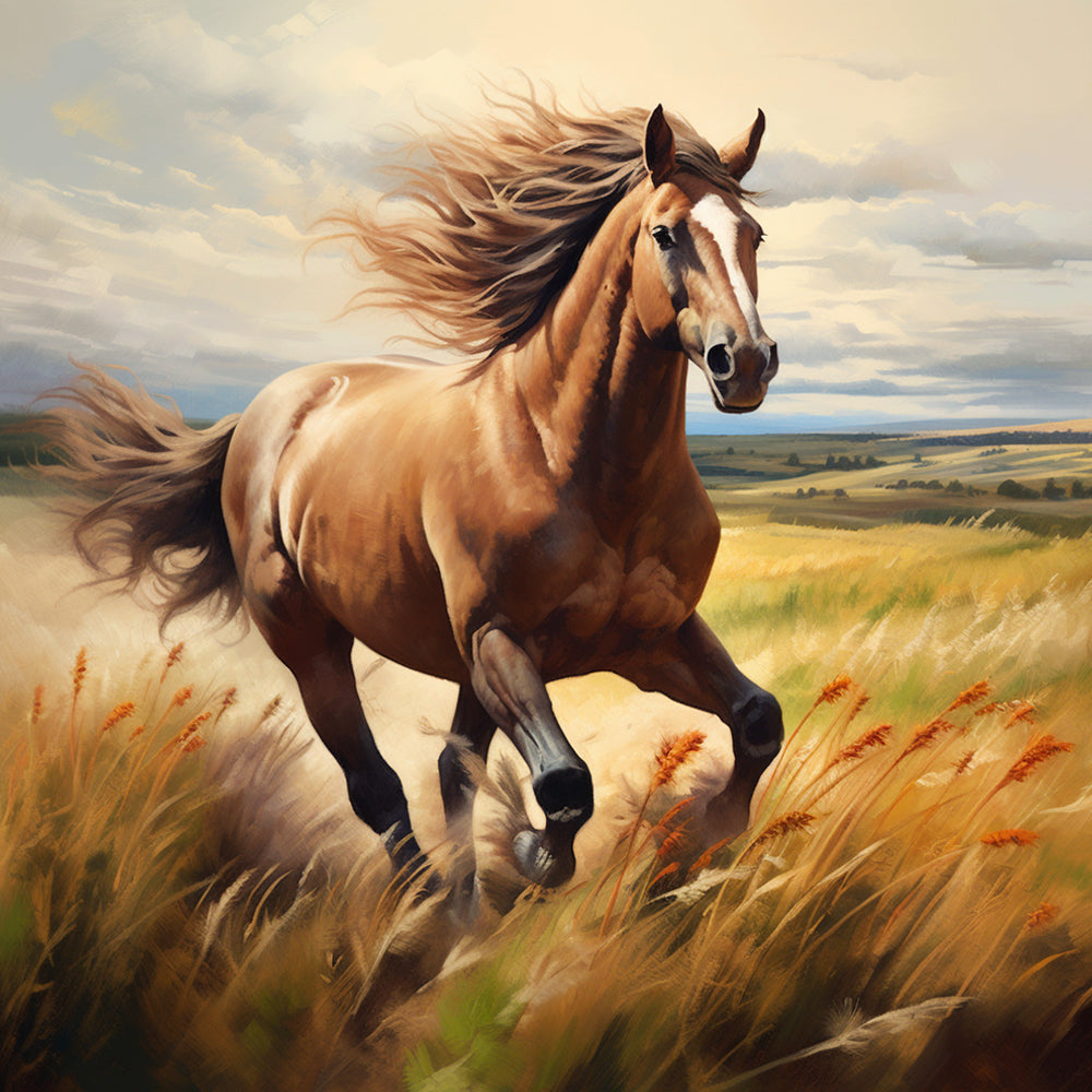 Paard Rennend op de Grasvlakte Diamond Painting
