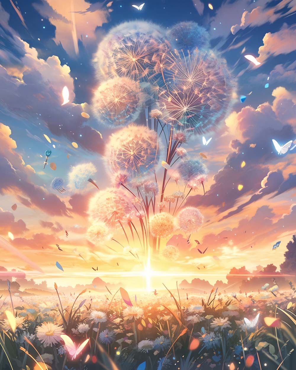 Paardenbloem en Zonsondergang Diamond Painting