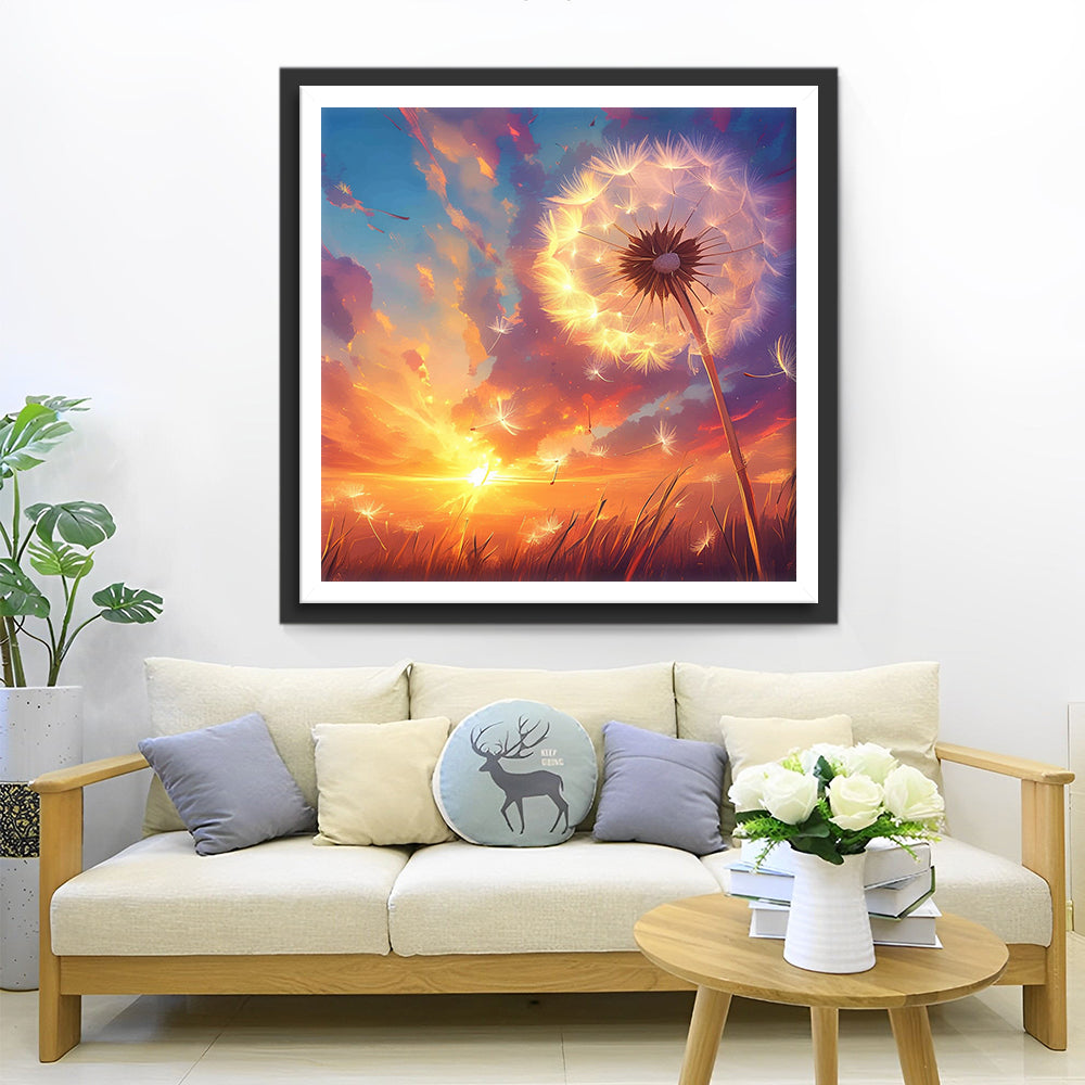 Paardenbloemen tegen Zonsondergangs Hemel Diamond Painting
