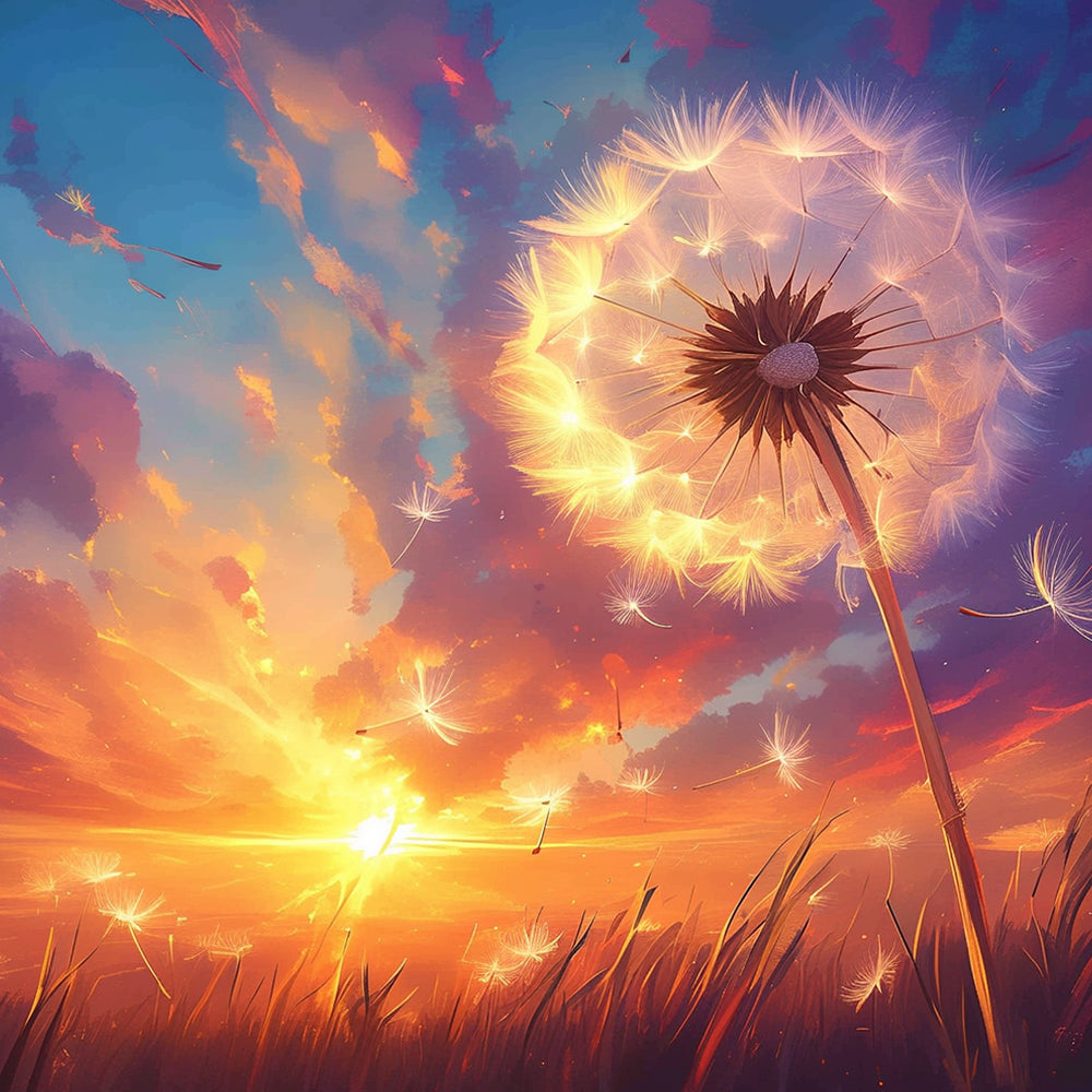 Paardenbloemen tegen Zonsondergangs Hemel Diamond Painting