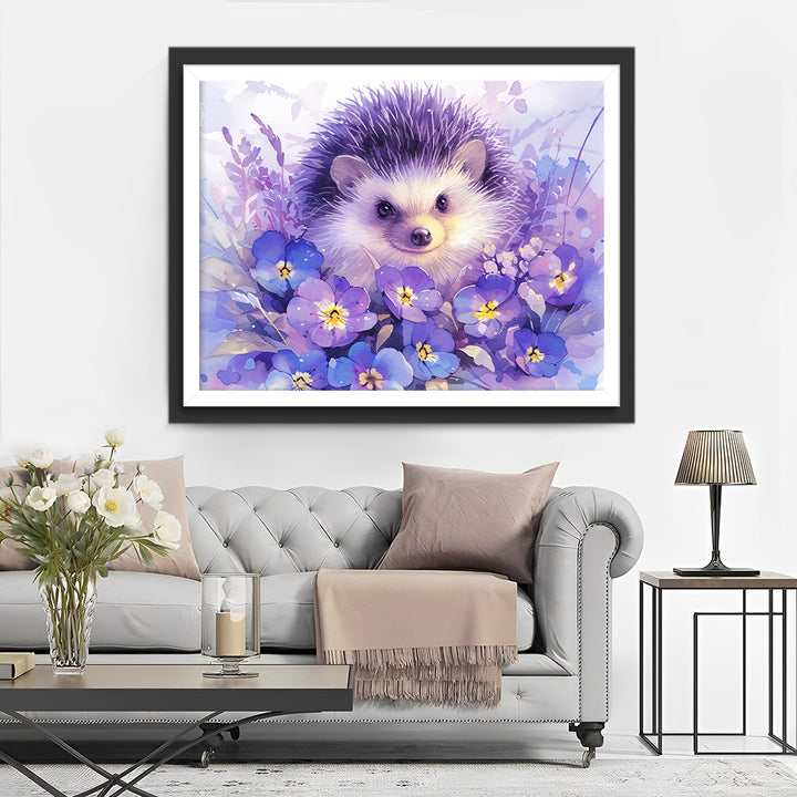 Paarse Egel in Paarse Bloemen Diamond Painting