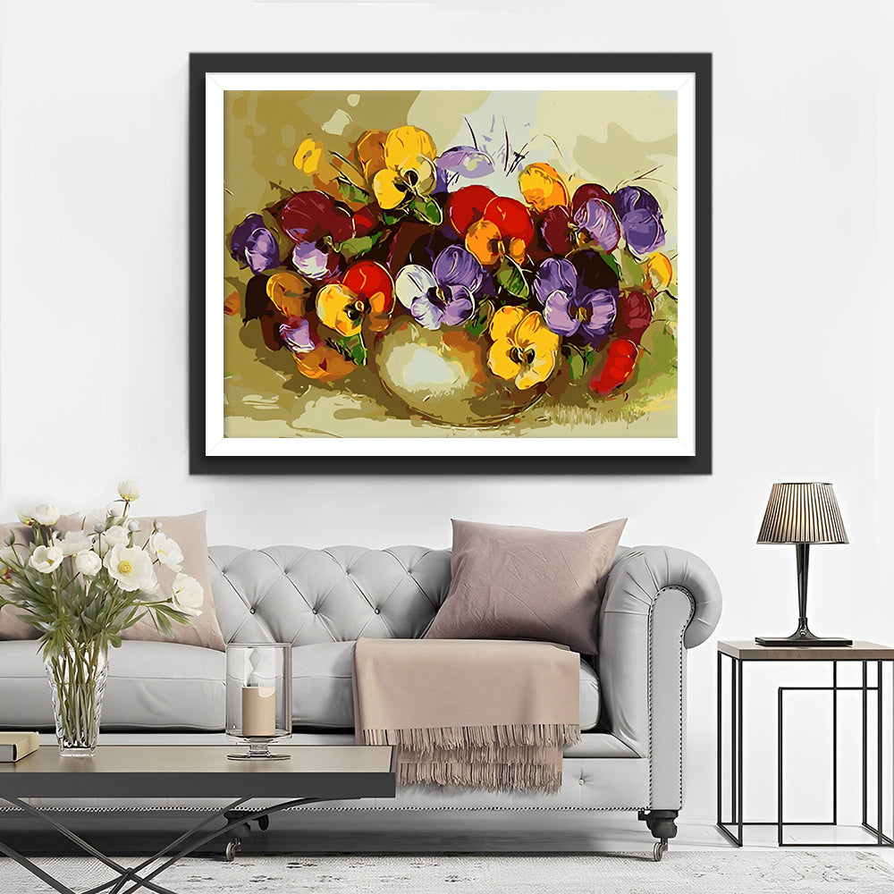 Paarse en Gele Viooltjes Bloemen Diamond Painting