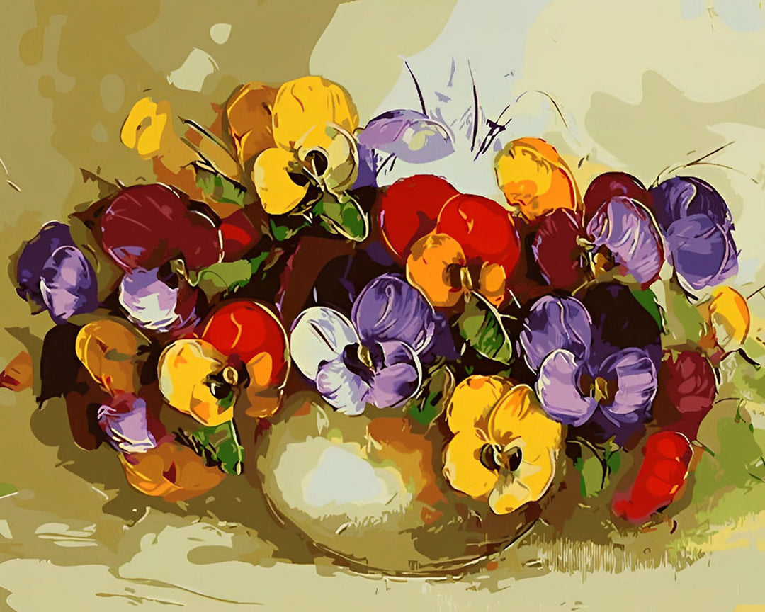 Paarse en Gele Viooltjes Bloemen Diamond Painting
