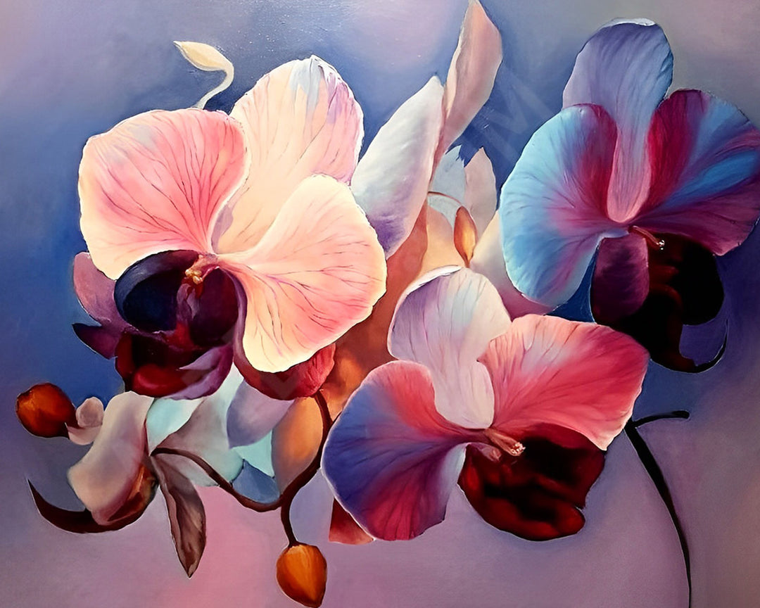 Paarse en Roze Orchidee Bloemen Diamond Painting