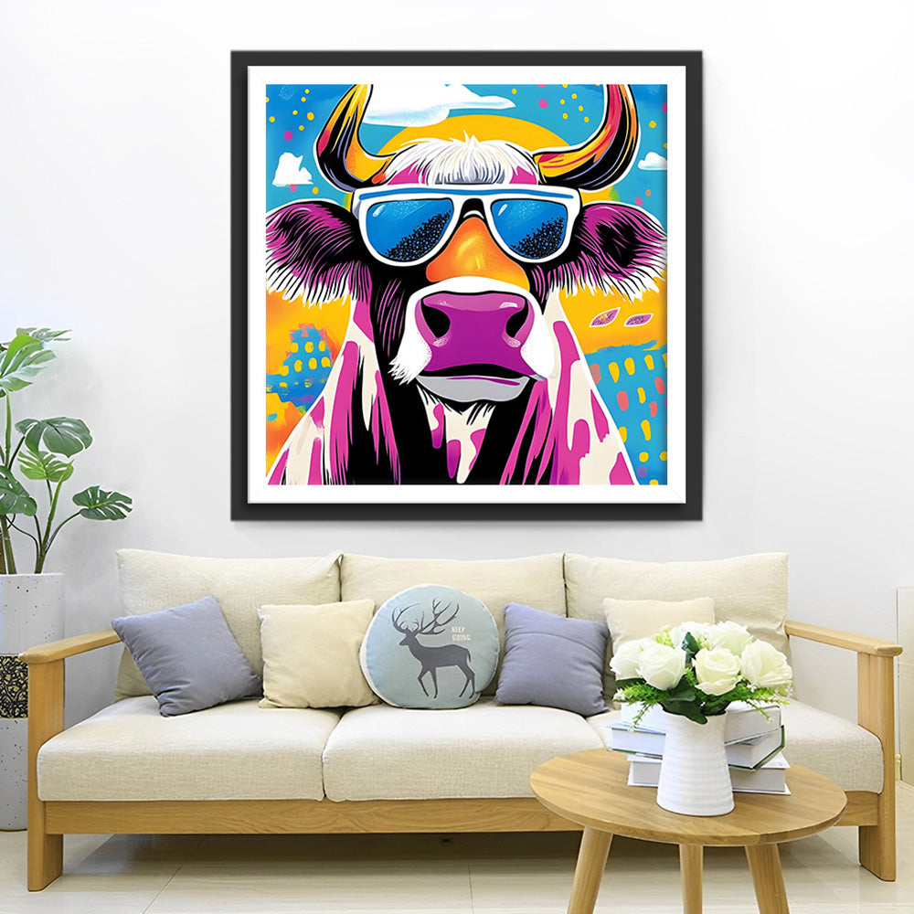 Paarse Koe met Zonnebril Diamond Painting