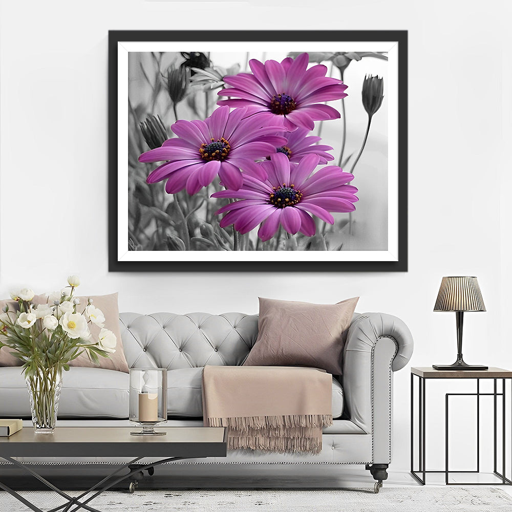 Paarse Madeliefjes Diamond Painting