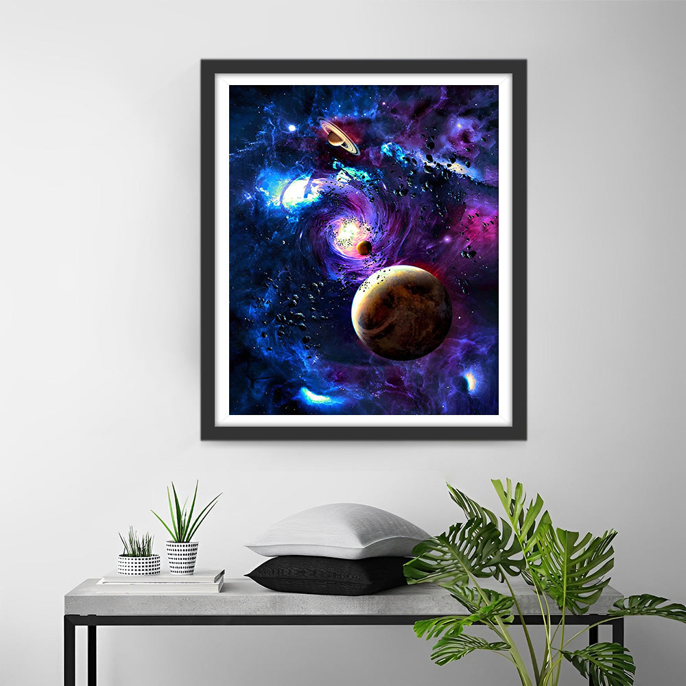 Paarse Planeten en Ruimtewolken Diamond Painting