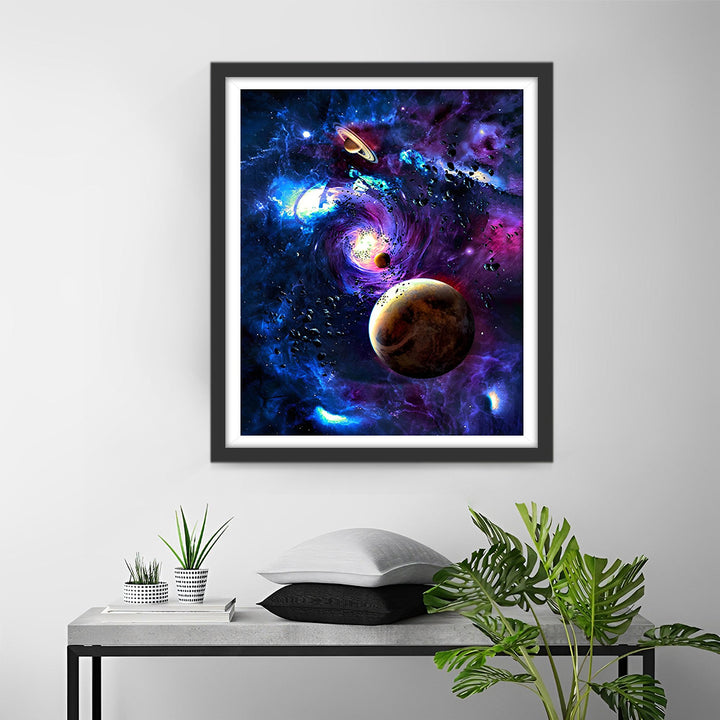 Paarse Planeten en Ruimtewolken Diamond Painting