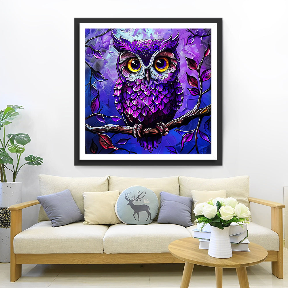 Paarse Uil in het Paarse Bos Diamond Painting