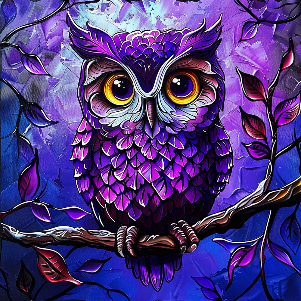 Paarse Uil in het Paarse Bos Diamond Painting