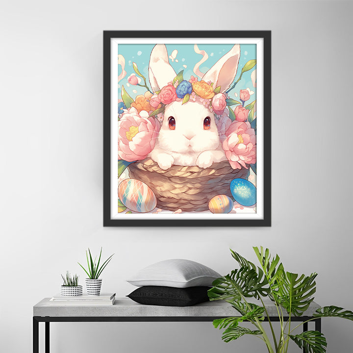 Paaseieren en een Konijn in een Mandje Diamond Painting