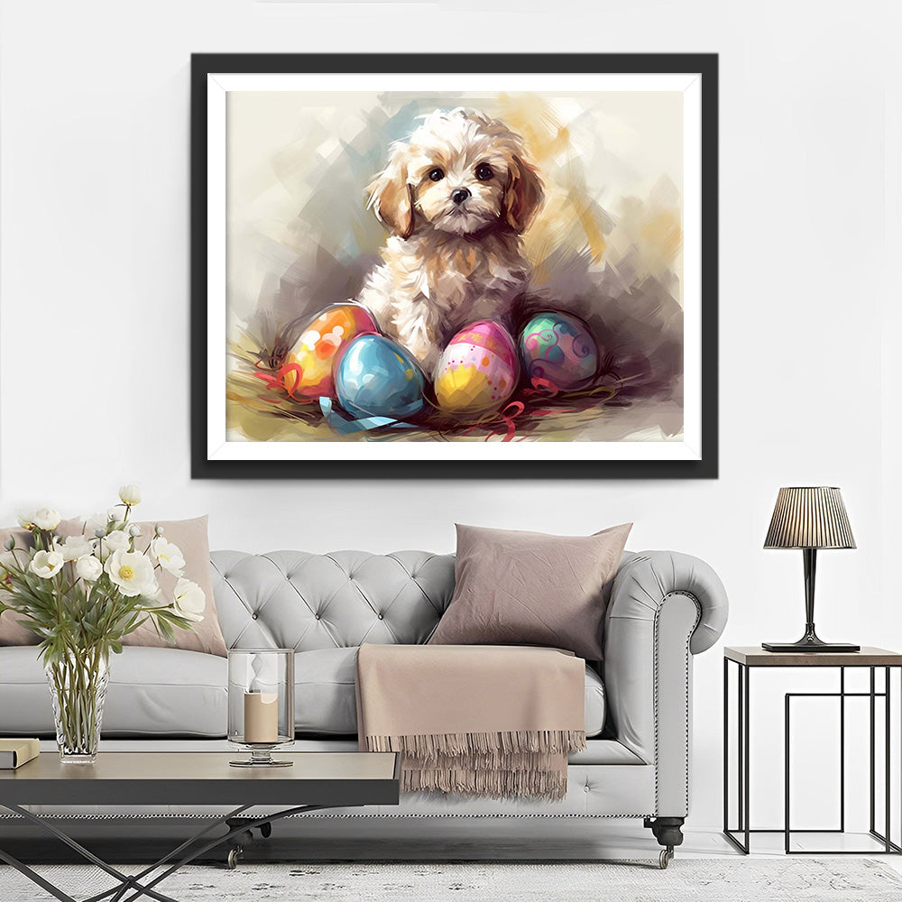 Paaseieren en Hond Diamond Painting