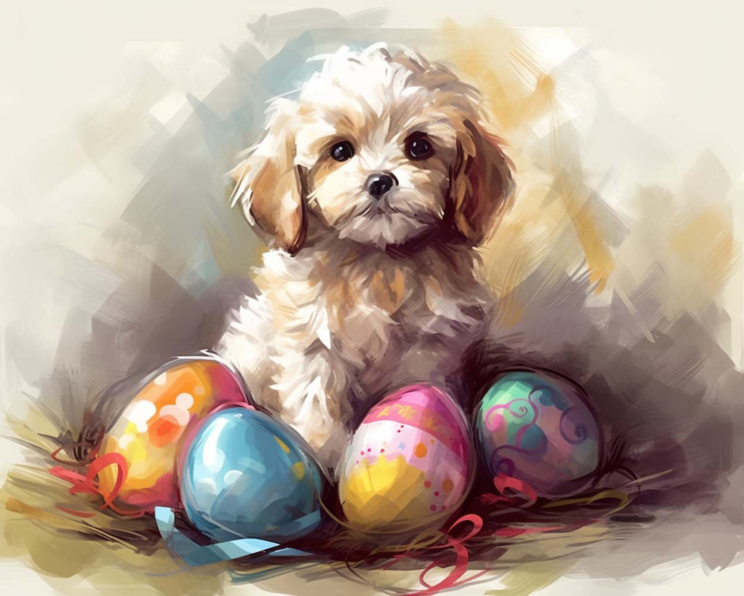 Paaseieren en Hond Diamond Painting