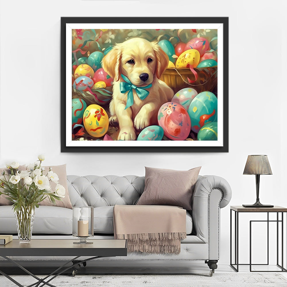 Paaseieren en Puppy Diamond Painting