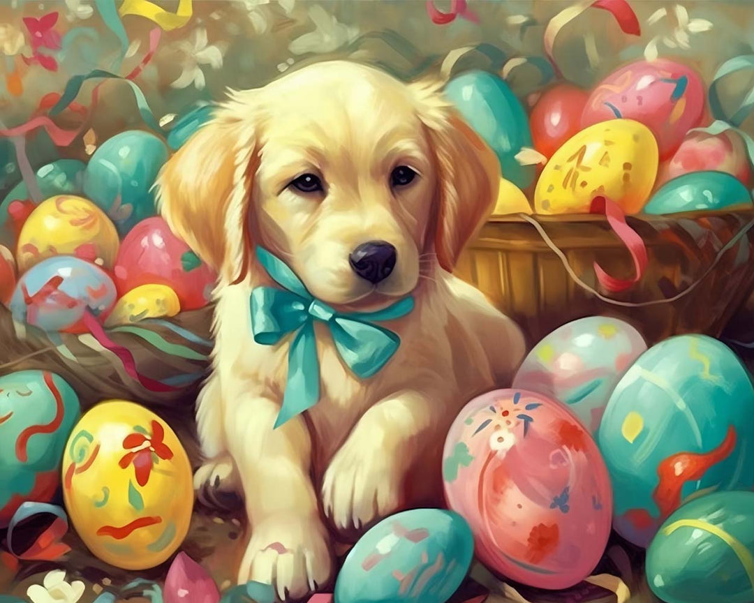 Paaseieren en Puppy Diamond Painting