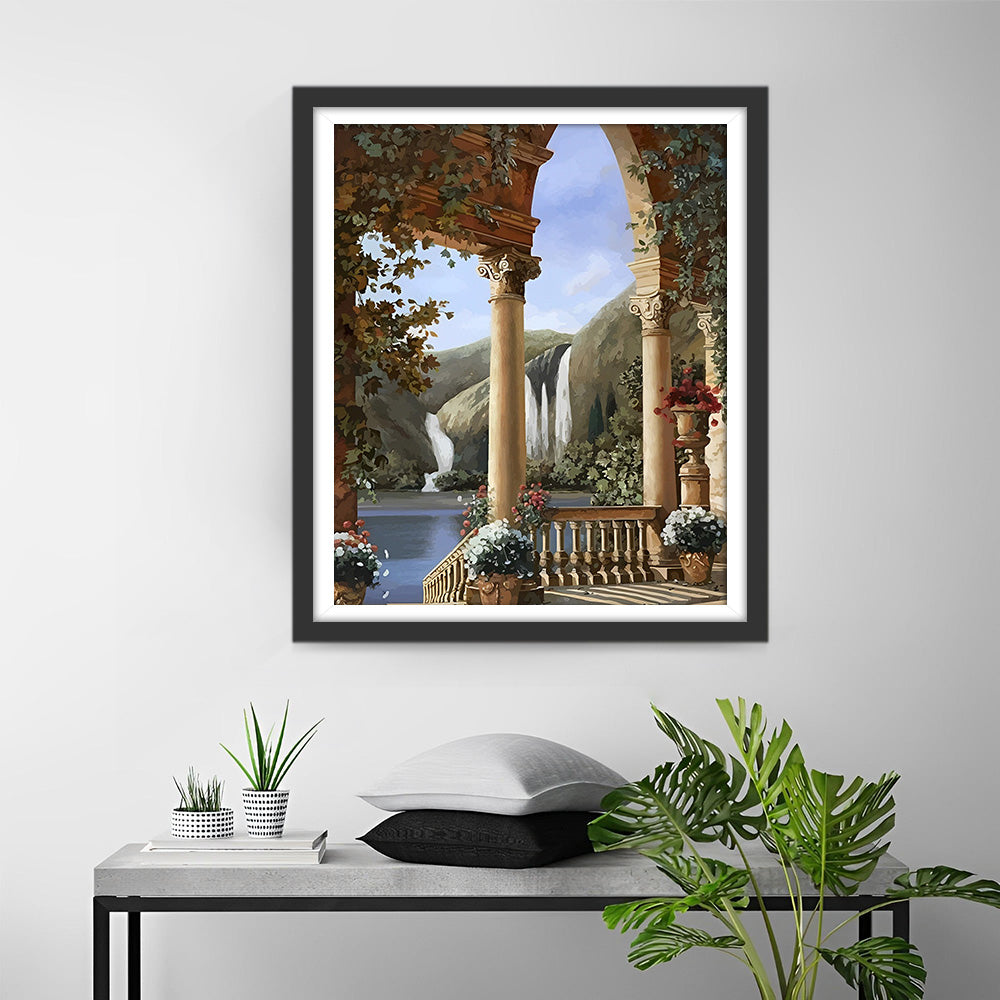 Paleis en Waterval Diamond Painting