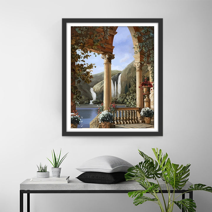 Paleis en Waterval Diamond Painting