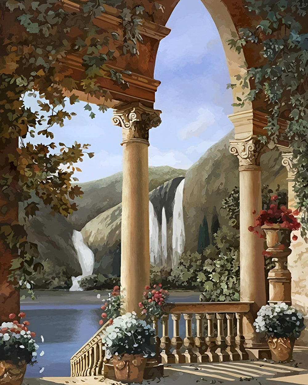 Paleis en Waterval Diamond Painting