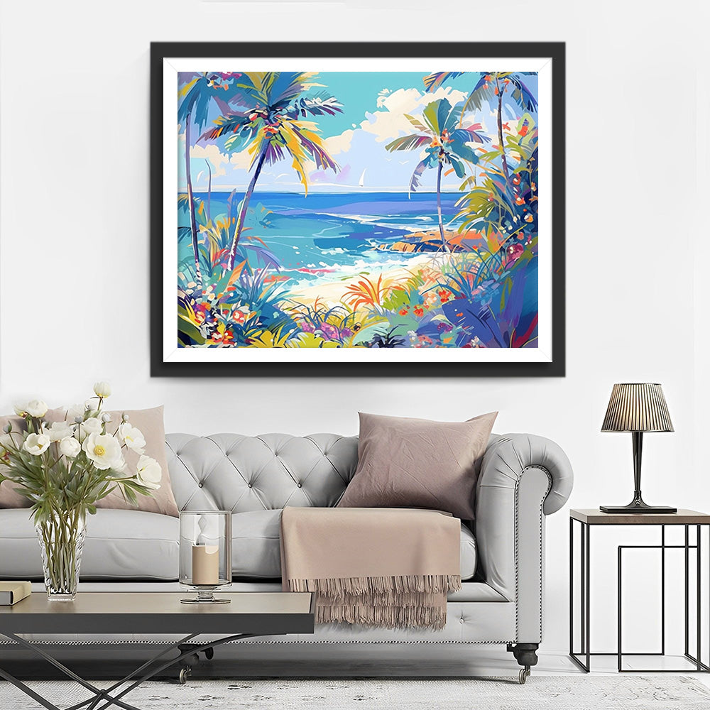 Palmbomen bij de Zee Diamond Painting