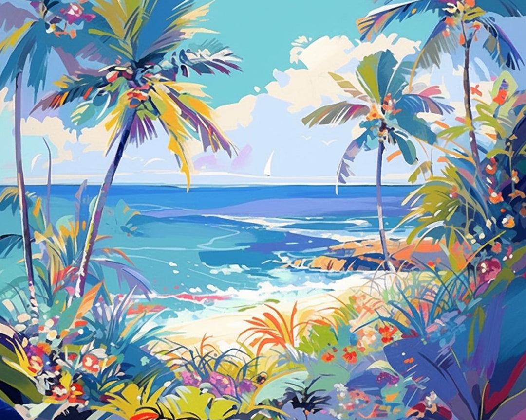 Palmbomen bij de Zee Diamond Painting