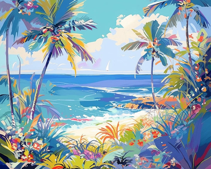 Palmbomen bij de Zee Diamond Painting