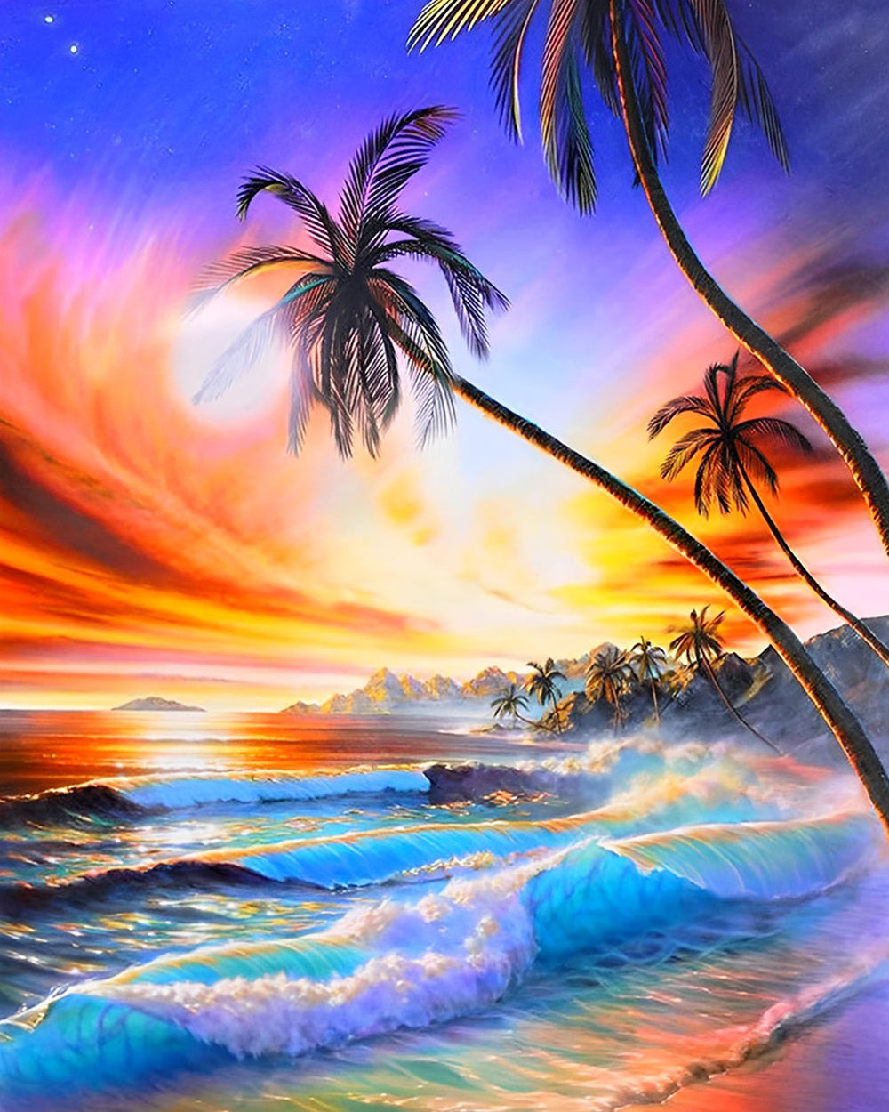 Palmbomen en Zee bij Zonsondergang Diamond Painting