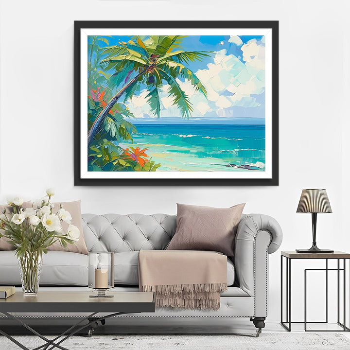 Palmboom bij het Tropische Strand met de Zee Diamond Painting