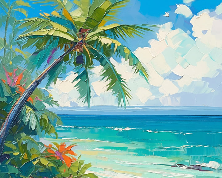 Palmboom bij het Tropische Strand met de Zee Diamond Painting