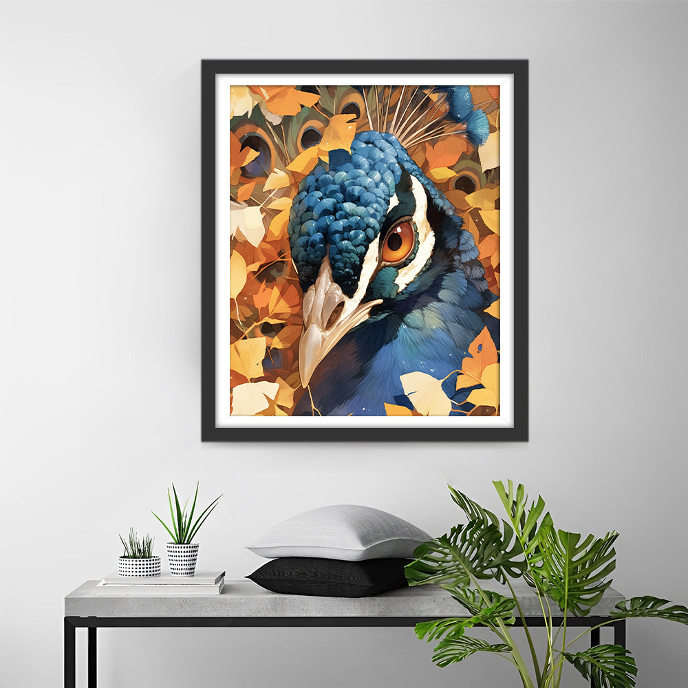 Pauw in een Stapel Ginkgobladeren Diamond Painting