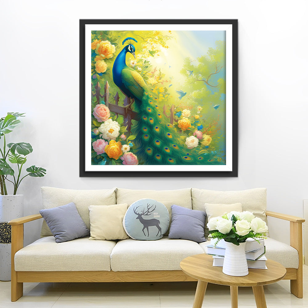 Pauwen en Bloemen op de Muur van de Minnenplaats Diamond Painting