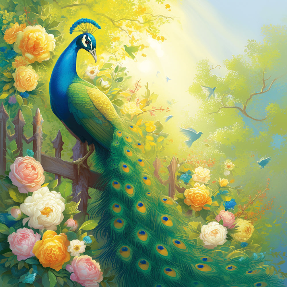 Pauwen en Bloemen op de Muur van de Minnenplaats Diamond Painting