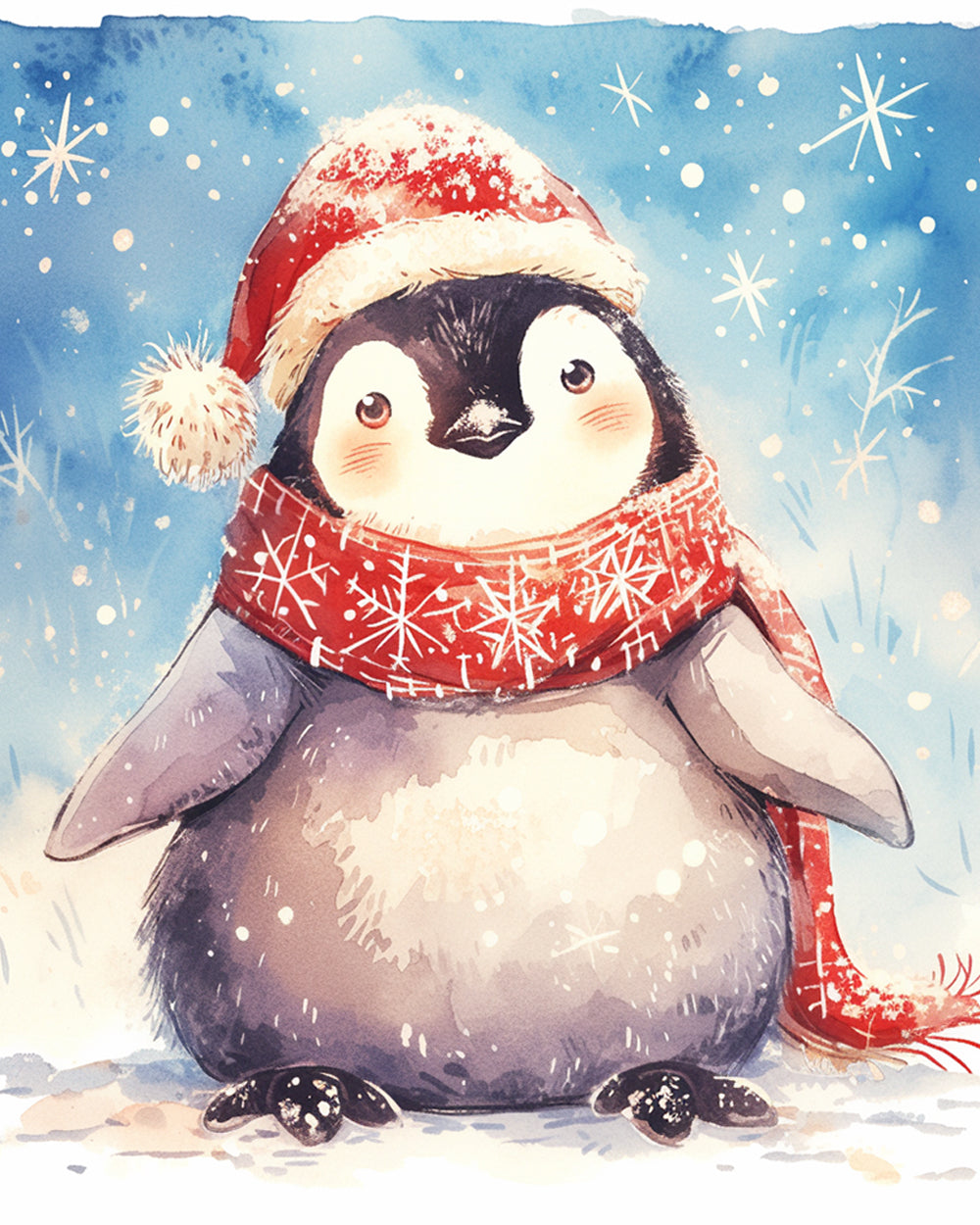 Pinguïn met Rode Sjaal en Hoed Diamond Painting
