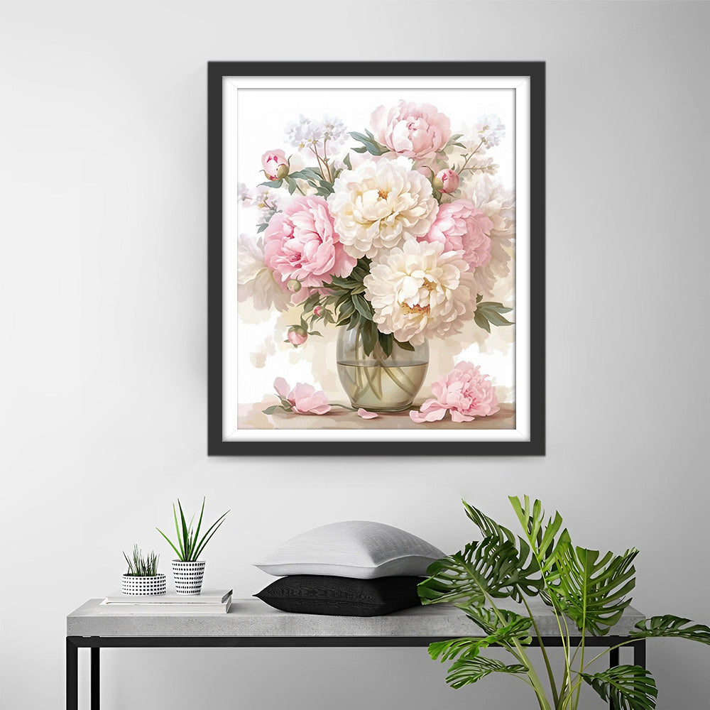 Pioenrozen in een Glazen Vaas Diamond Painting
