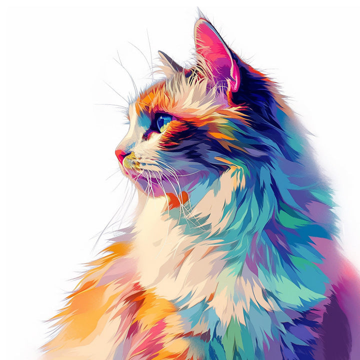 Pluizige Kleurrijke Kat Diamond Painting