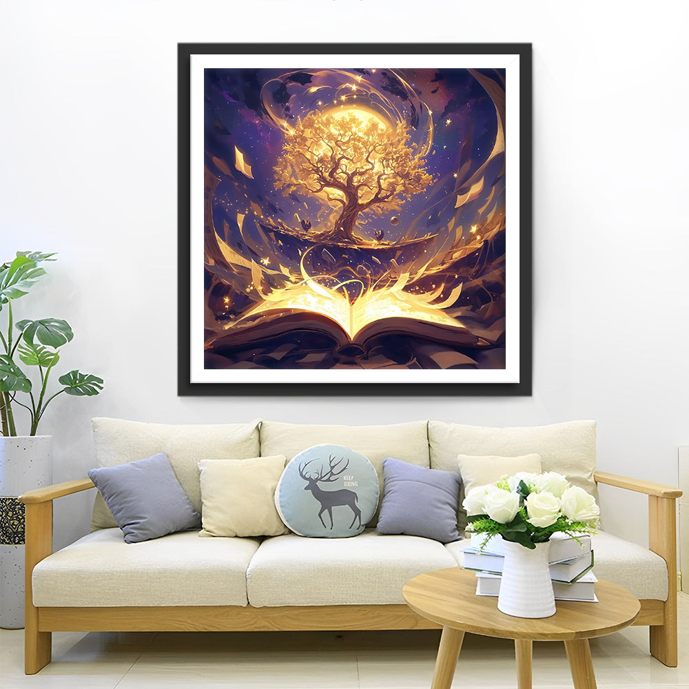 Poëtisch Filosofisch Taferel van Lichtboom uit Boek Diamond Painting