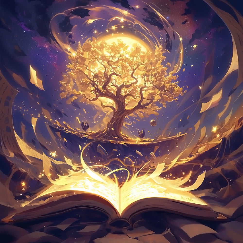 Poëtisch Filosofisch Taferel van Lichtboom uit Boek Diamond Painting