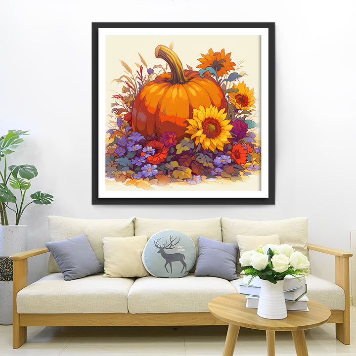 Pompoen en Zonnebloemen in Bloemenweelde Diamond Painting