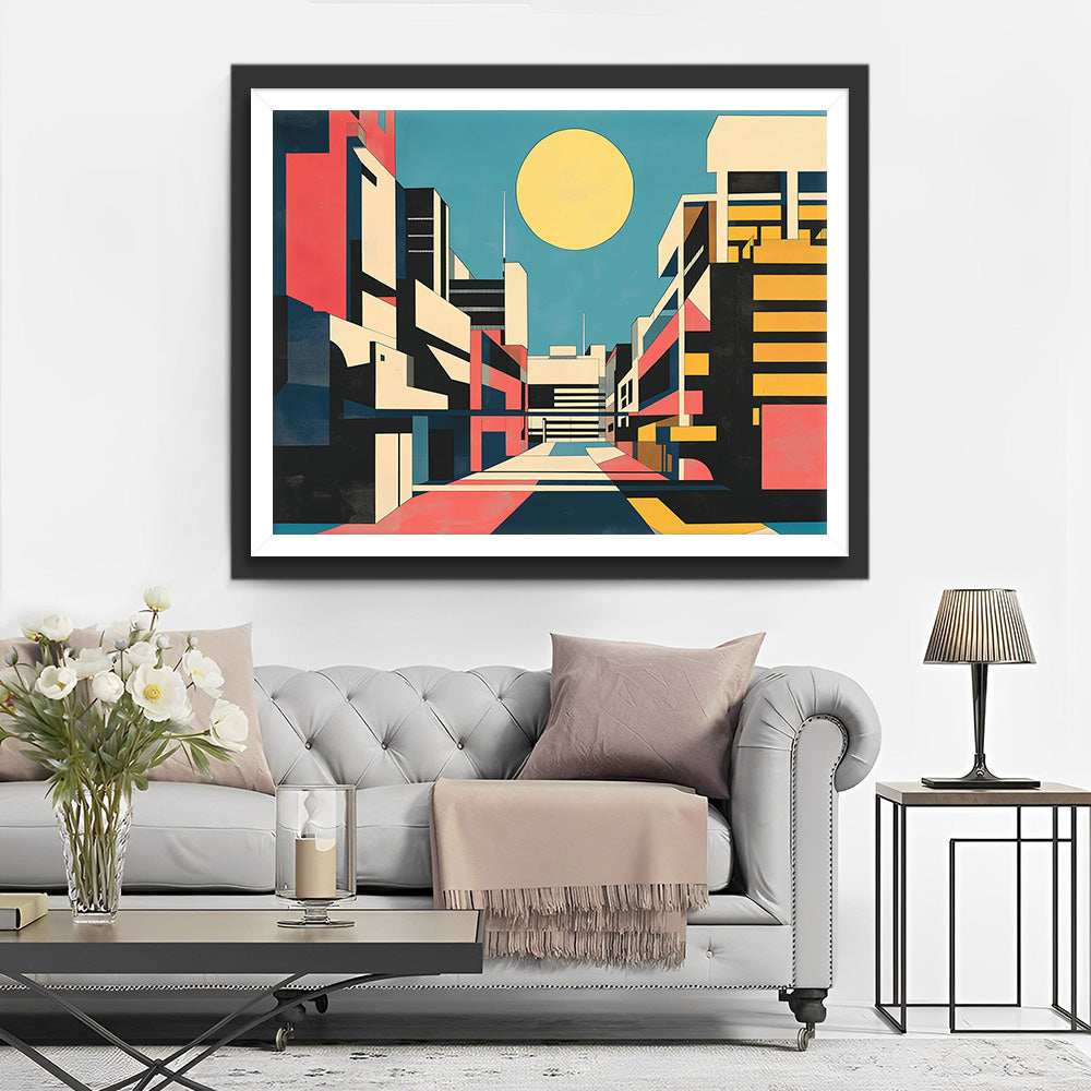Pop Art Moderne Architectuur en Maan Diamond Painting