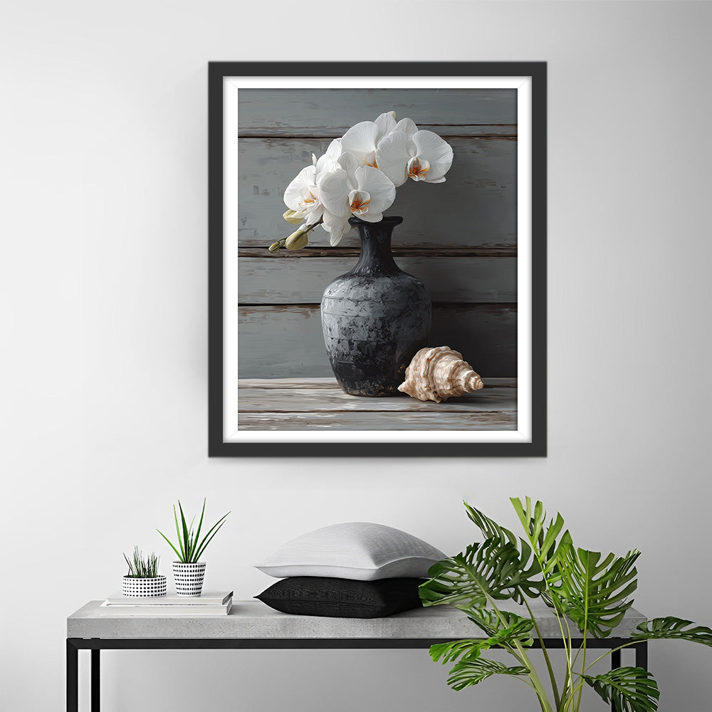 Pure Witte Magnolia en een Schelp Diamond Painting