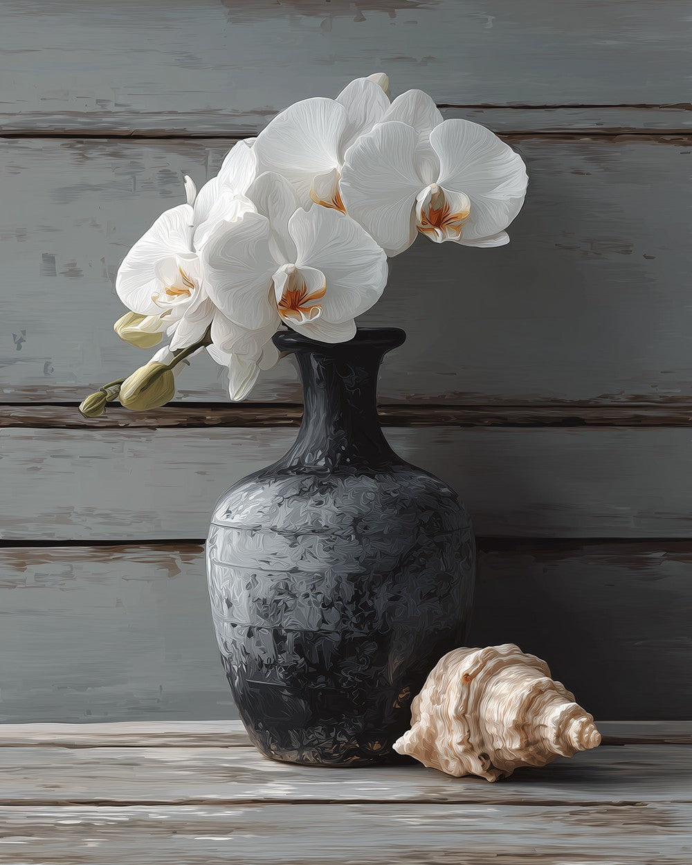 Pure Witte Magnolia en een Schelp Diamond Painting