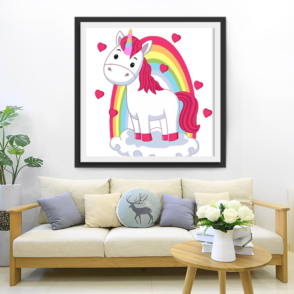 Regenboog, Eenhoorn en Rode Harten Diamond Painting