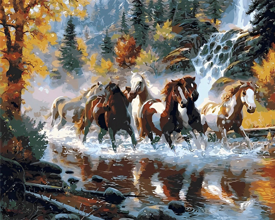 Rennende Paarden in de Rivier Diamond Painting